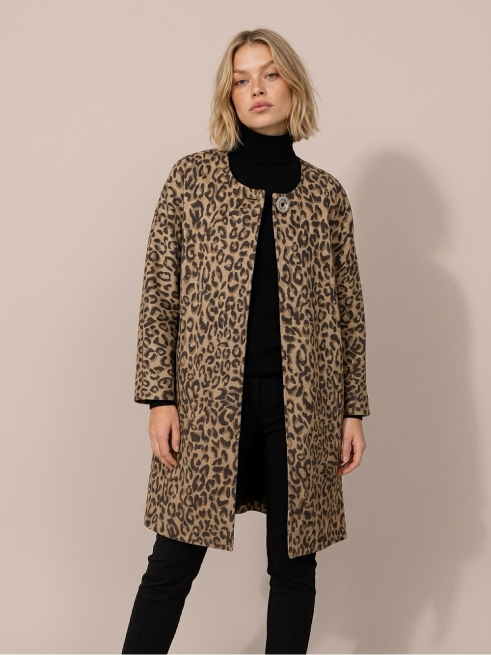 CAbi Leopard-Print Trench Coat in Tan and Black M